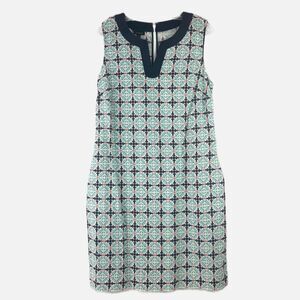 TALBOTS Preppy Spring Blue Geometric Ikat Sleeveless Linen‎ Tunic Dress Size 10